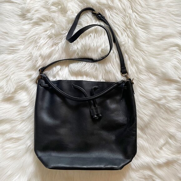 Madewell Black Lafayette Leather Bucket Drawstring Crossbody Purse Bag - Picture 1 of 10